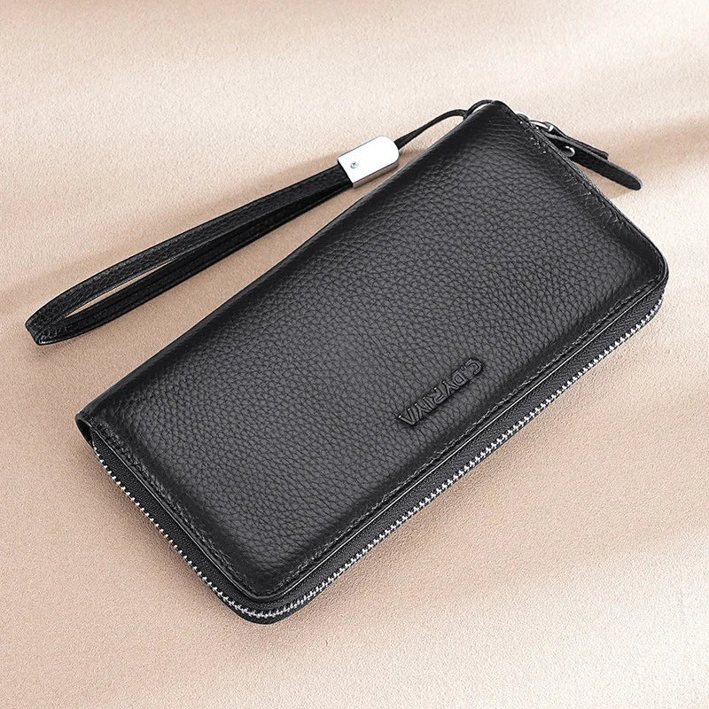 Men S Purse Long Leather Zipper Business Hand Large Capacity Mobile Phone Storage Rope Wallet