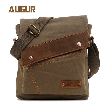 Men S Canvas Leather Patchwork Crossbody Single-Shoulder Bag