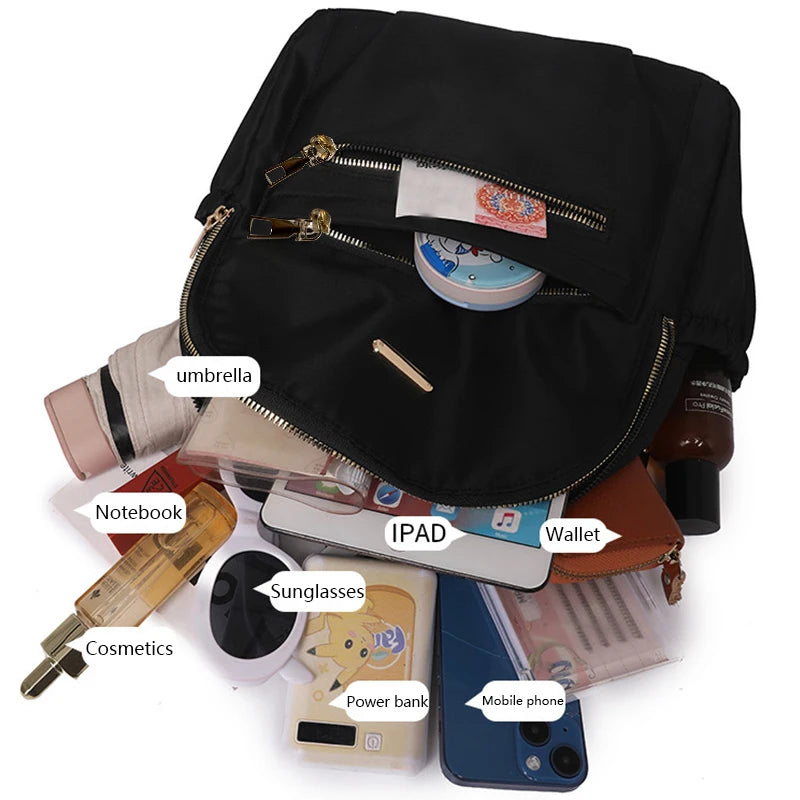 Black Nylon Mini Backpack Gold Hardware Multi-Compartment