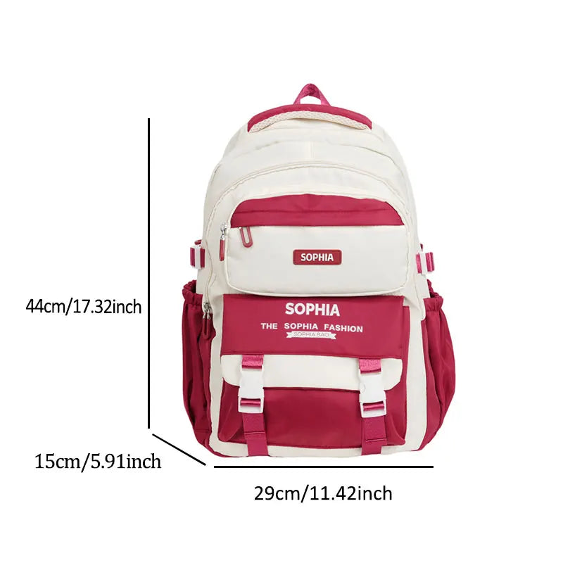 College Style Color Blocked Backpack Student School Bags Nylon Large Capacity Reduce Loadco Mputer