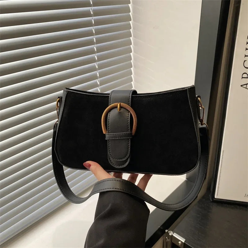 Suede Baguette Bag – Women's Small Shoulder & Crossbody Purse