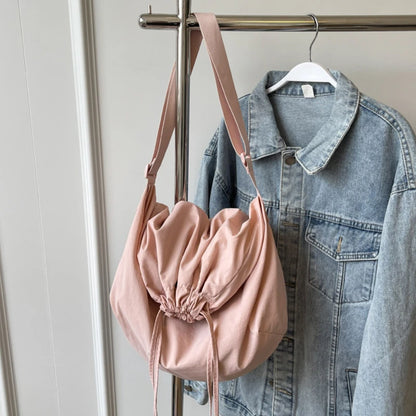 Women Drawstring Shoulder Bag Solid Color Sling Adjustable Strap Lightweight Shopping Girls Outdoor