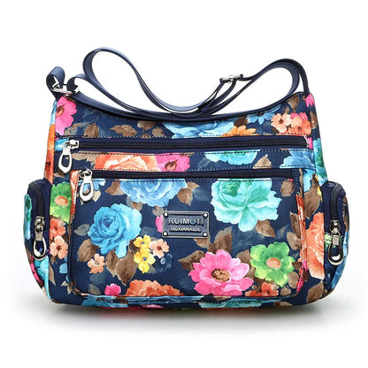 Floral Print Crossbody Bag Trendy Nylon Shoulder Bag Women S Multi Layer Messenger Bag Travel