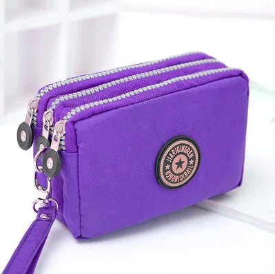 Chic Nylon Triple Zipper Wristlet Clutch Durable Multi-Pocket Design