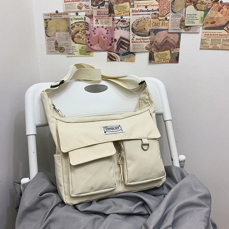 Nylon Crossbody Messenger Bag – Multi-Pocket Korean School Bag