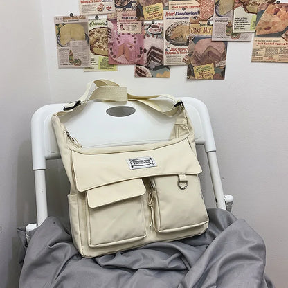 Nylon Crossbody Messenger Bag – Multi-Pocket Korean School Bag
