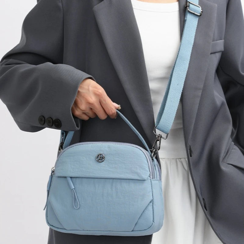 Fashiona Nylon Crossbody Bags Top Handle Bag Adjustable Wide Strap Multi Zipper Pockets Lightweight