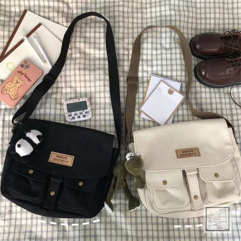Simple Messenger Bag Women Postman Diagonal Crossbody Lady Student Canvas Schoolbag Version Ladies