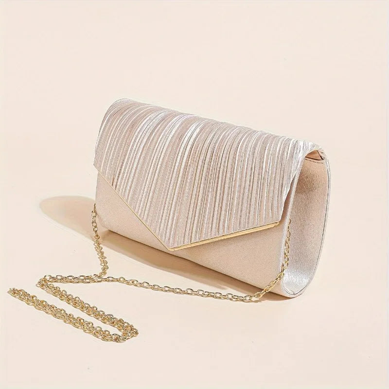 Evening Clutch Bag – Pleated Envelope Purse with Gold Chain