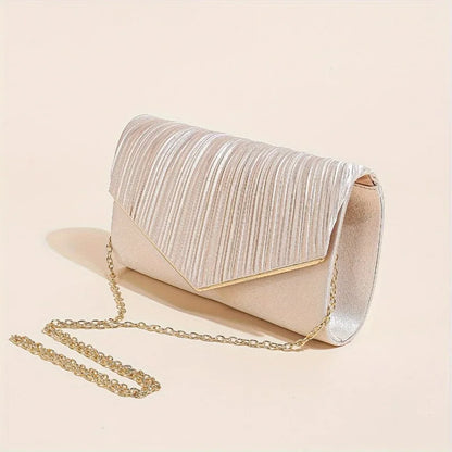 Evening Clutch Bag – Pleated Envelope Purse with Gold Chain
