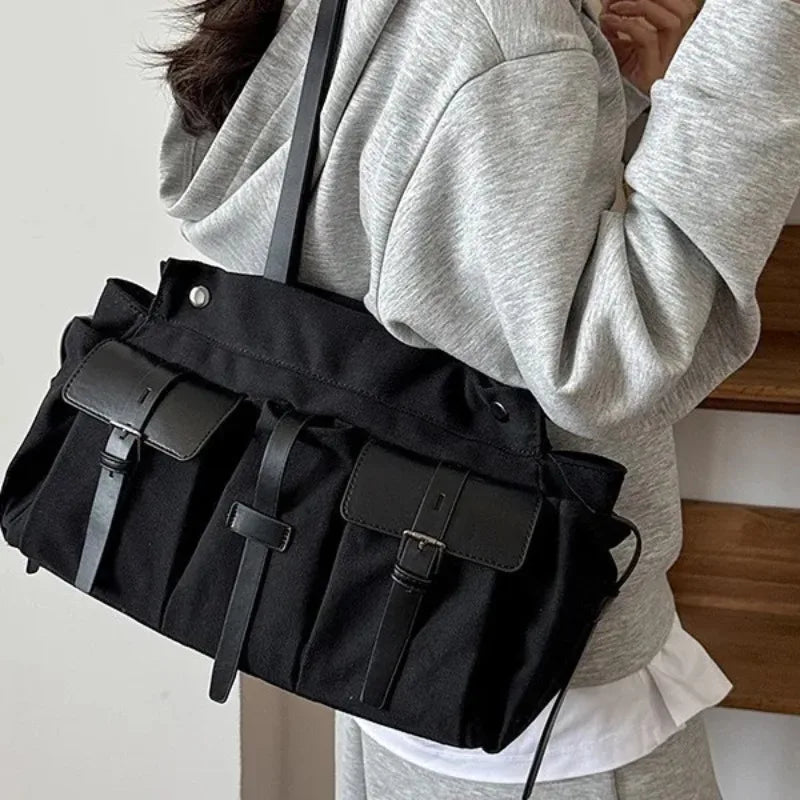 Women Canvas Tote Shoulder Bag Large Capacity Vintage Casual Daily Office Handbag Trend Female Hand