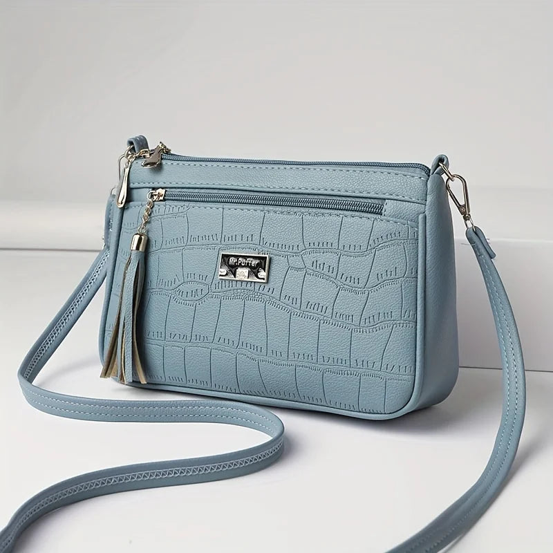 Crocodile Embossed Crossbody Bag – Women's Small Shoulder Purse with Tassel