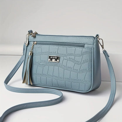 Crocodile Embossed Crossbody Bag – Women's Small Shoulder Purse with Tassel