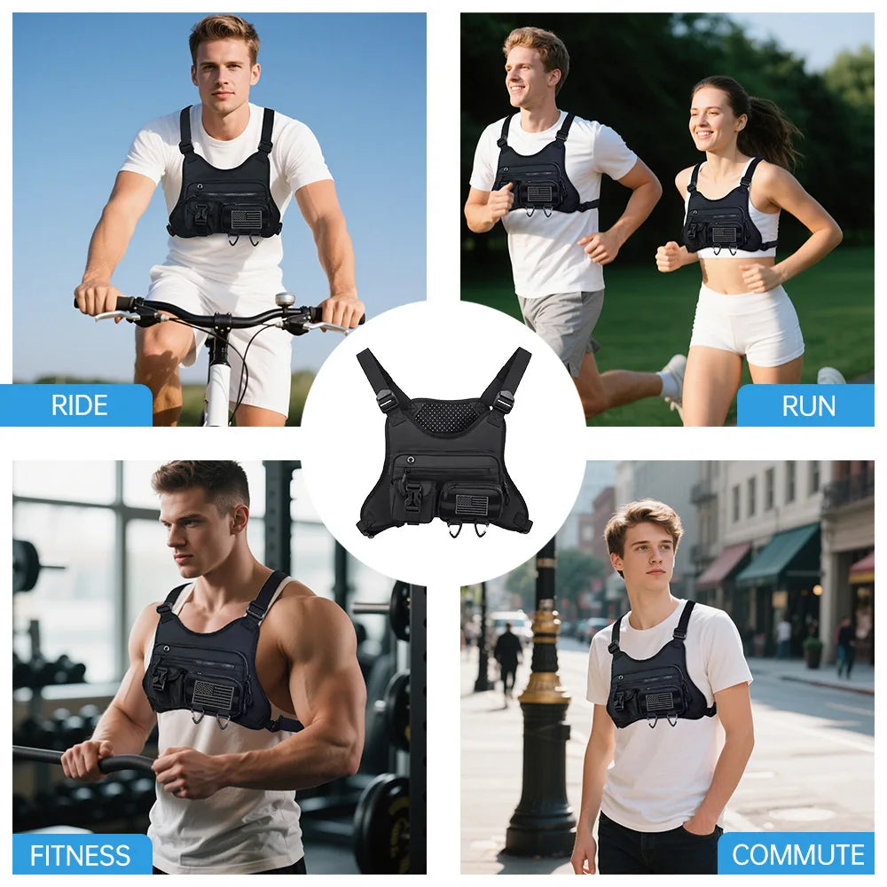 Outdoor Sports Chest Bag Oxford Fabric Cycling Breathable Vest Waistcoat Tactical Back Chest Bag