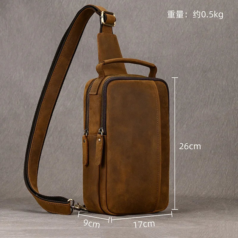 Crazy Horse Skin Breast Bag Head Layer Cowhide Retro Cross Body Outdoor Shoulder Leather