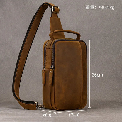 Crazy Horse Skin Breast Bag Head Layer Cowhide Retro Cross Body Outdoor Shoulder Leather
