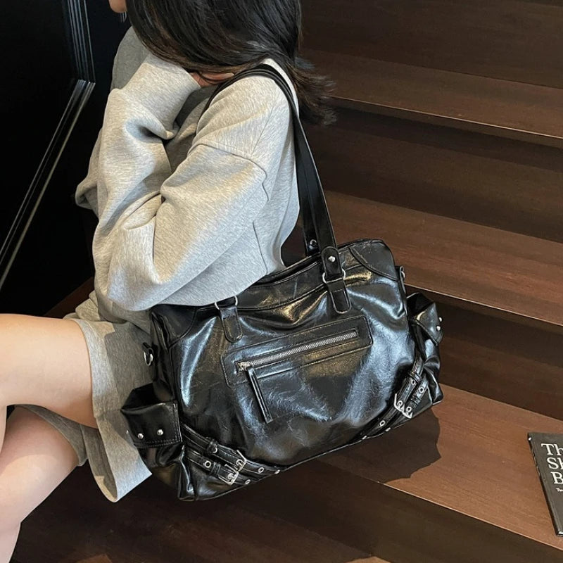 Large Capacity Shoulder Bag for Women with Front Zip Pocket