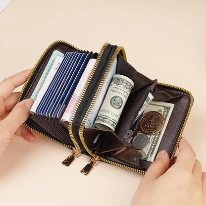 Crocodile Print Solid Color Organ Double Zipper Card Bag Multi-Card Large Capacity Sleeve Purse