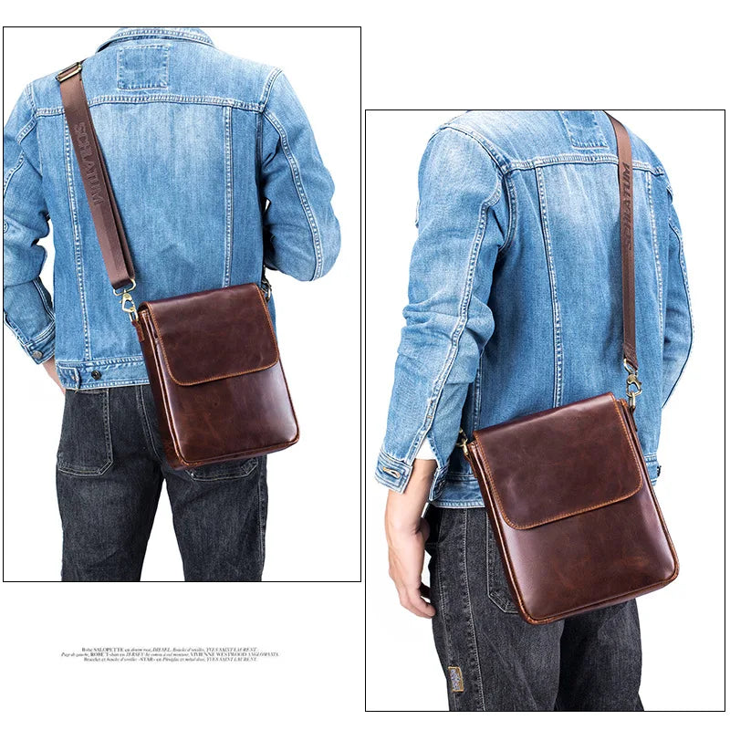 Top-Grain Cowhide Men S Single-Shoulder Bag Large-Capacity Retro Genuine Leather Men S Crossbody Bag
