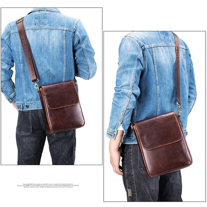 Top-Grain Cowhide Men S Single-Shoulder Bag Large-Capacity Retro Genuine Leather Men S Crossbody Bag