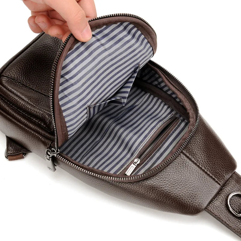 Men S Chest Bag Buckle Zipper Cross-Body Casual Shoulder Leather Large Capacity Business Backpack