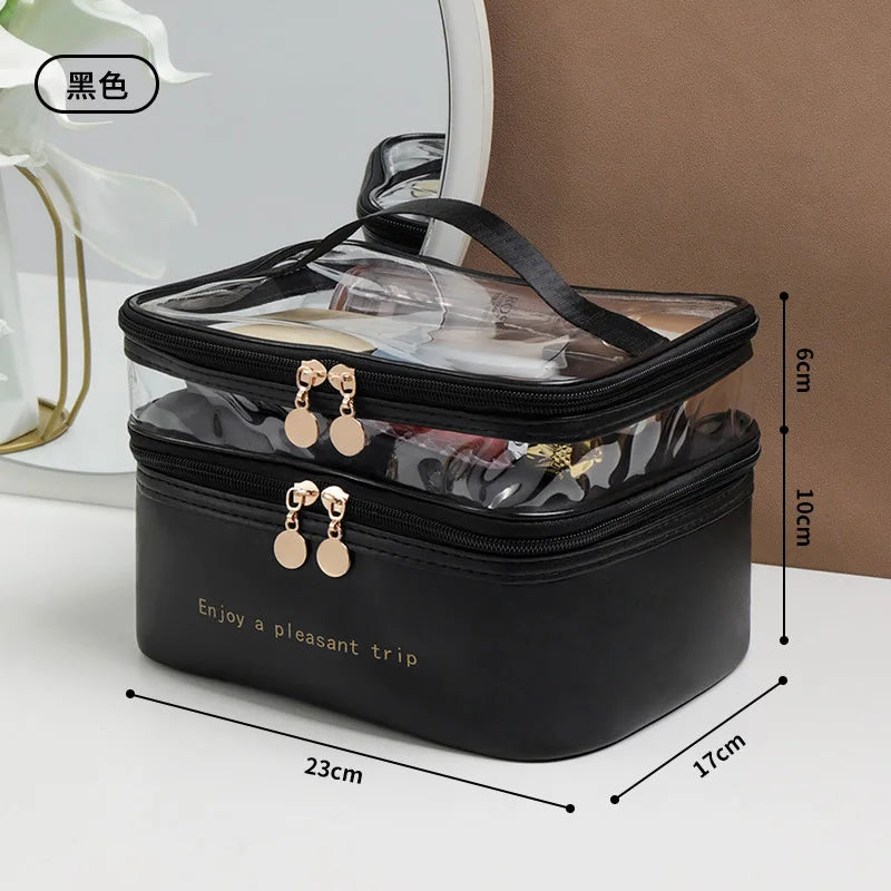 Double Pvc Cosmetic Bag Wash Handbag Large Capacity Multifunctional Portable Travel Skin Care