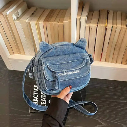 Cat Ear Denim Crossbody Bag – Mini Shoulder Bag for Women