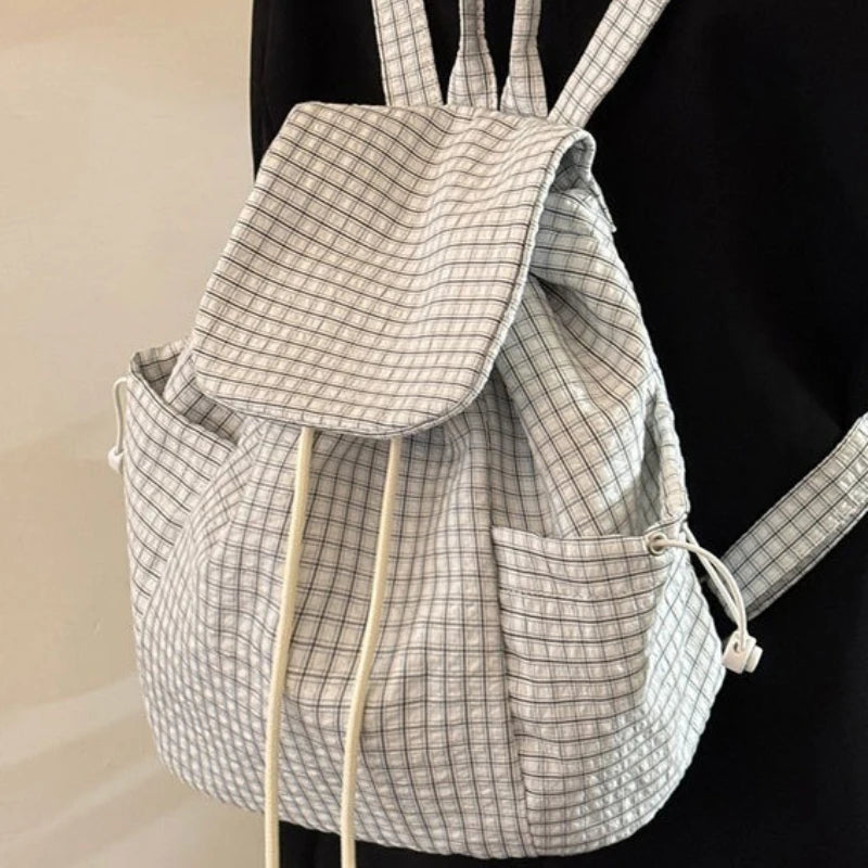 Plaid Drawstring Backpack – Lightweight Casual Daypack