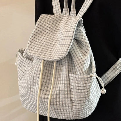 Plaid Drawstring Backpack – Lightweight Casual Daypack