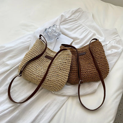 Rattan Straw Crossbody Bag – Women's Woven Beach Shoulder Bag