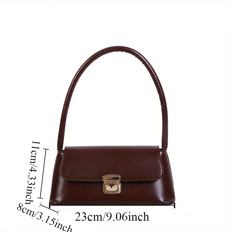 PU Leather Shoulder Bag with Gold-Tone Lock Closure