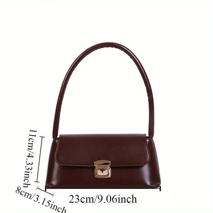 PU Leather Shoulder Bag with Gold-Tone Lock Closure