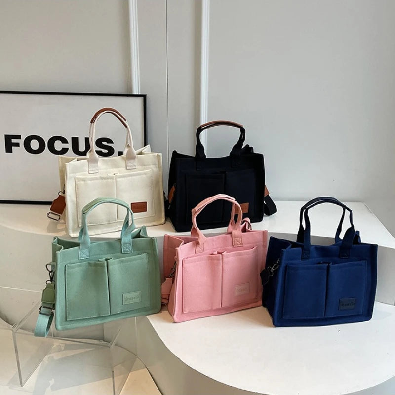 Canvas Tote Handbag with Detachable Shoulder Strap
