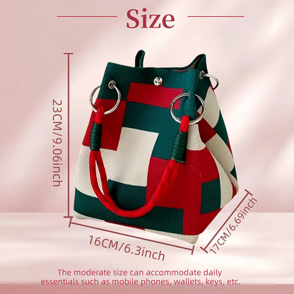 Color Block Tote Bag for Women – Lightweight Woven Handbag with Top Handle