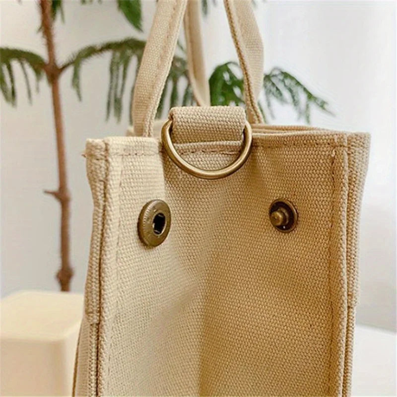 Letter Print Canvas Tote Bag Comfortable Wide Strap Shoulder Bag
