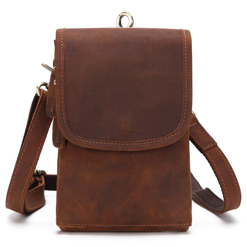 Genuine Leather Waist Bag Belt Men S Crossbody Bag Made Cowhide Retro Small Single-Shoulder