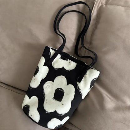 Floral Canvas Bucket Tote Bag – 3D Embossed Print Women's Shoulder Bag