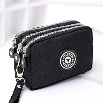 Three Layer Zipper Short Mobile Phone Bag Chic Women Hand Makeup Clutches Portable Change Waterproof