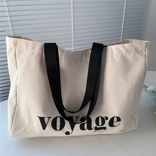 Letter Voyage Canvas Handbag Shoulder Bag Bags Women Large Capacity Travel Shopping Tote