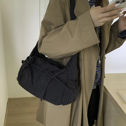Plaid Bow Crossbody Bag – Large Capacity Soft Shoulder Tote