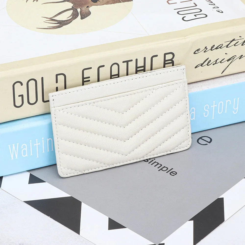 Sheepskin Embroidered Card Bag Thin One-Piece Document Storage Women S Portable Holder Leather