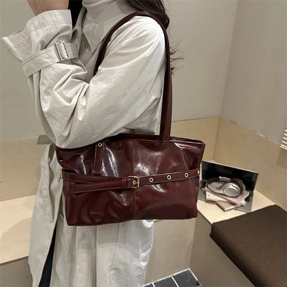 Trendy Simple Women Shoulder Bag Solid Color Soft Pu Leather Tote Large Capacity Handbag Commute