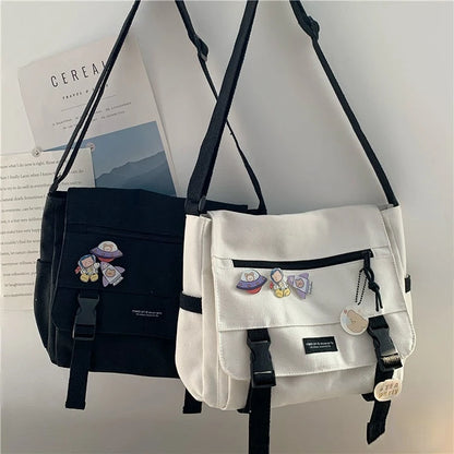 Harajuku Canvas Messenger Bag – Cute Badge Crossbody