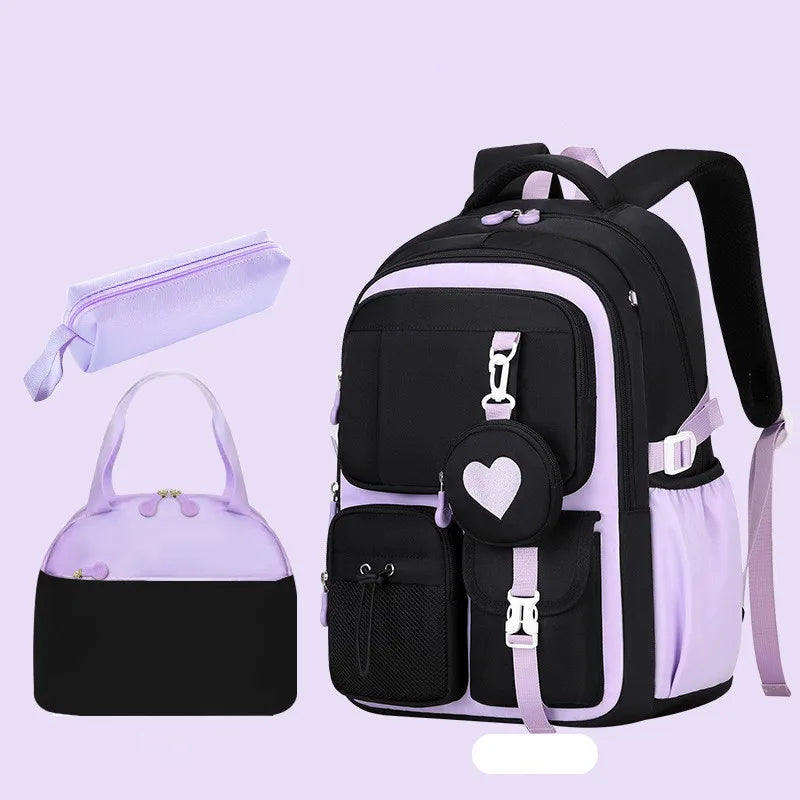 Love Pattern School Bag Backpack Pencil Case Lunch Three Piece Set Nylon Fabric Waterproof Boy Girl