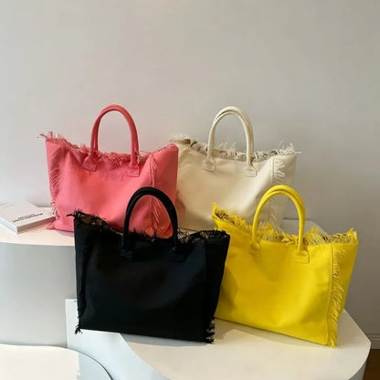 Pc Tassel Solid Color Zipper Casual Tote Spring Simple Versatile Bags Large Capacity Advanced
