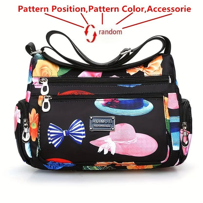 Floral Crossbody Bag for Women – Multi-Pocket Nylon Shoulder Bag