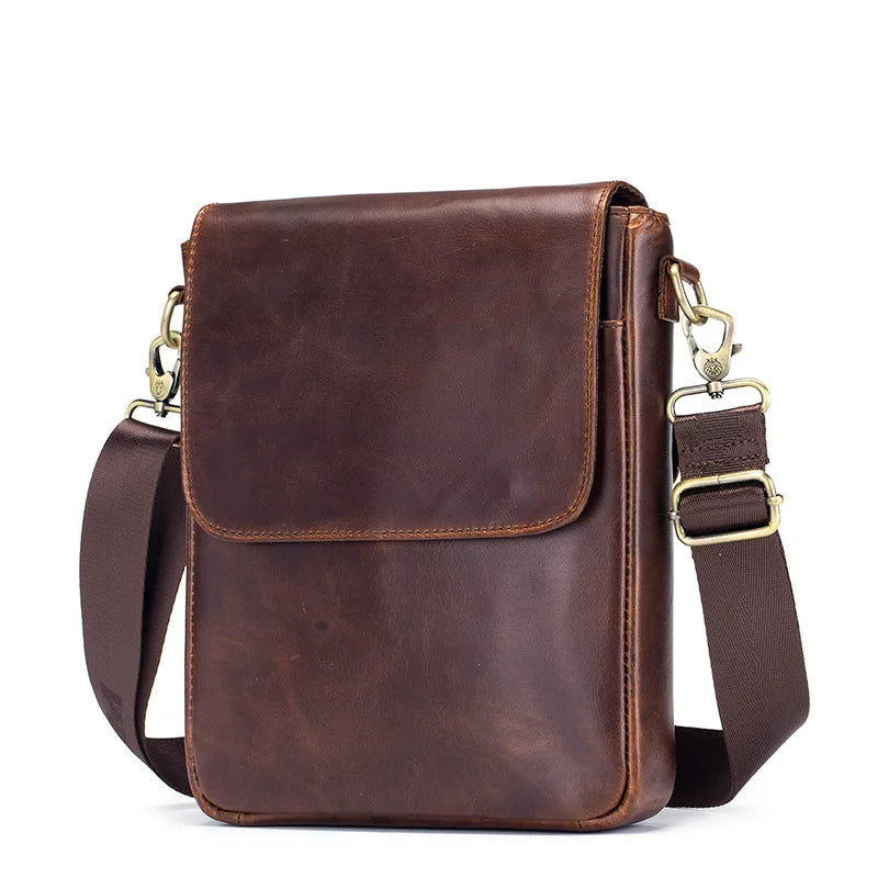 Top-Grain Cowhide Men S Single-Shoulder Bag Large-Capacity Retro Genuine Leather Men S Crossbody Bag