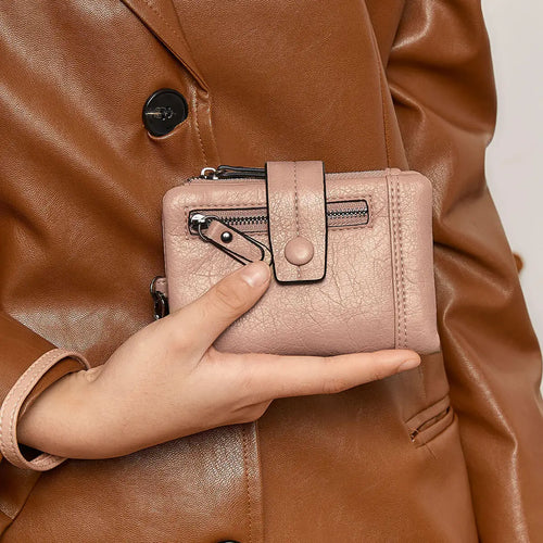 RFID ladies purse PU zipper clasp handheld multi-function three-fold short pocket change pocketbook