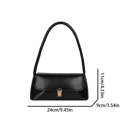 Spring Trendy Basics Underarm Bag Solid Color Pu Shoulder Metal Flap Handbag Commute Shopping