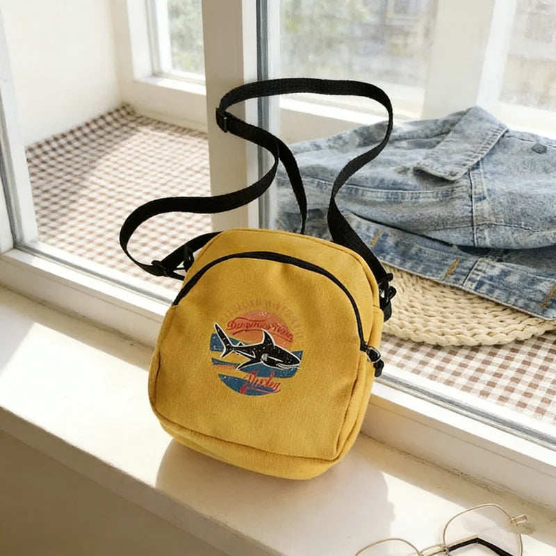 Canvas Mini Crossbody Bag with Vintage Graphic Print